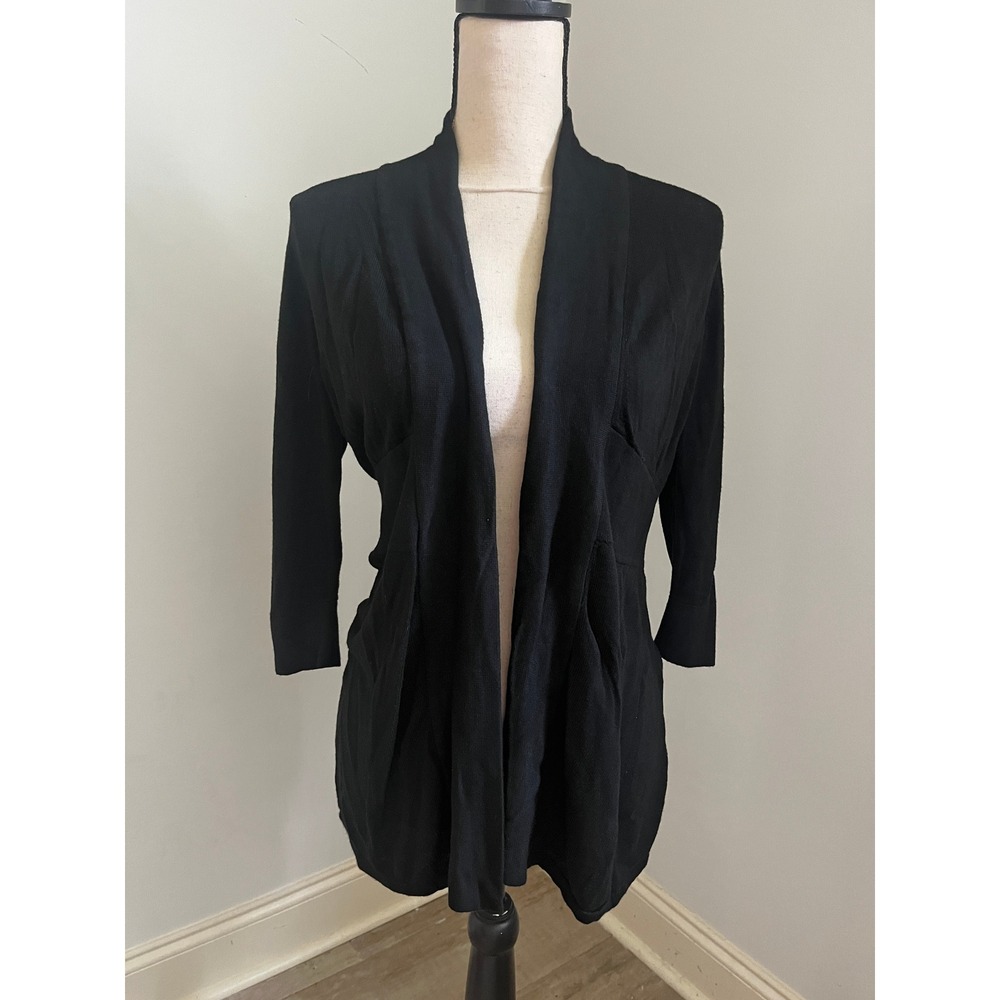 WHBM Black Open Front Cardigan Small 3/4 Sleeve Preppy Office Chic Minimalist